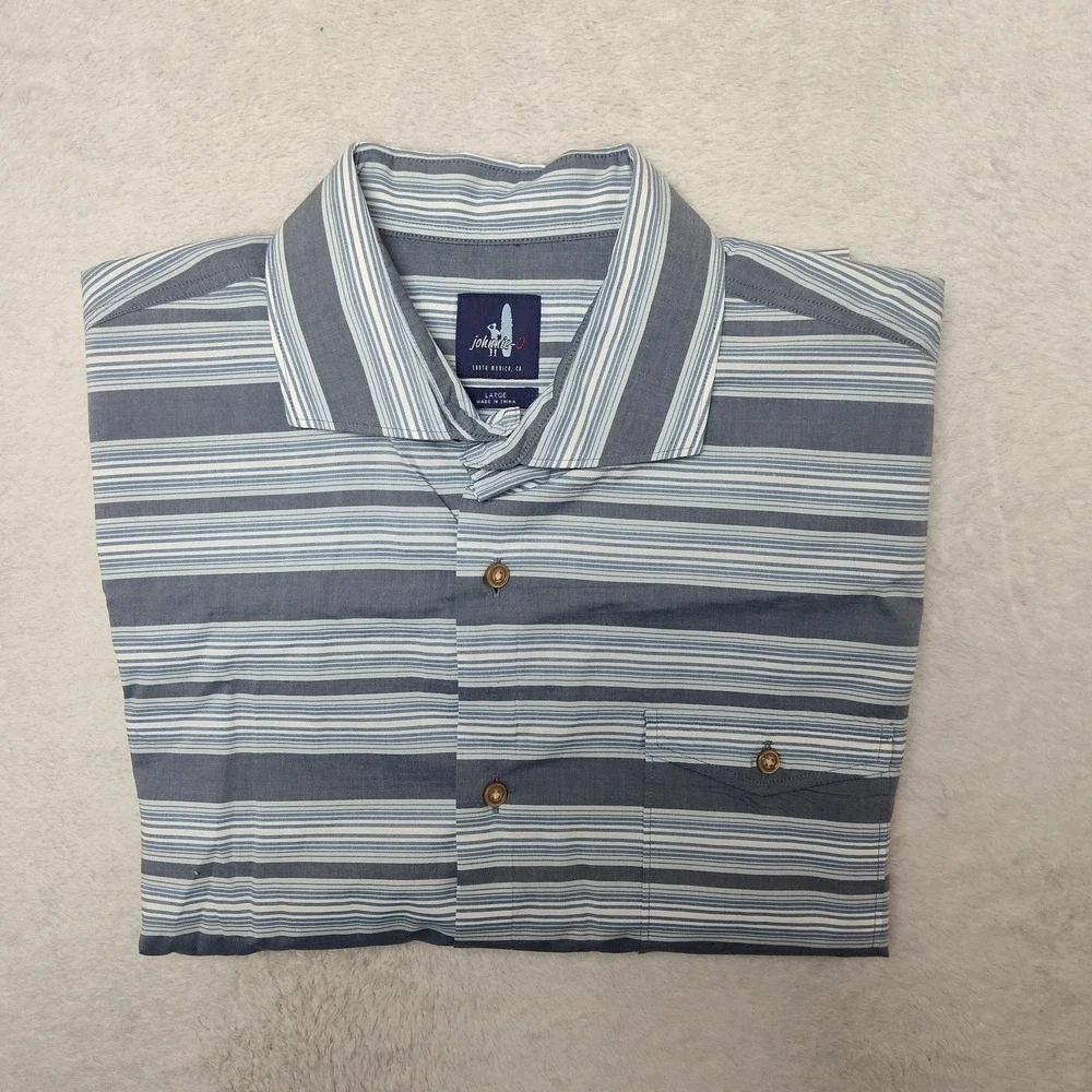Johnnie-O Shirt Mens Large Blue Striped‎ Button-Up Cotton Long Sleeve Casual